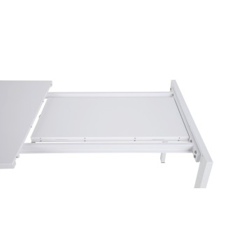 Table à manger avec rallonge Brita, haute, dessus blanc, table laquée brillante
