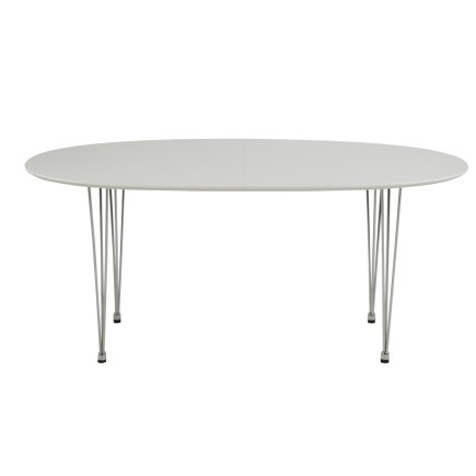 Table à manger Carini, blanc, 2 extensions sur rail