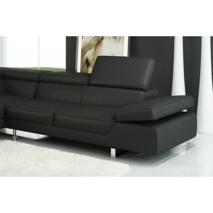 - Canapé d'angle en cuir italien 5/6 places - Petit GEORGE, noir, angle gauche