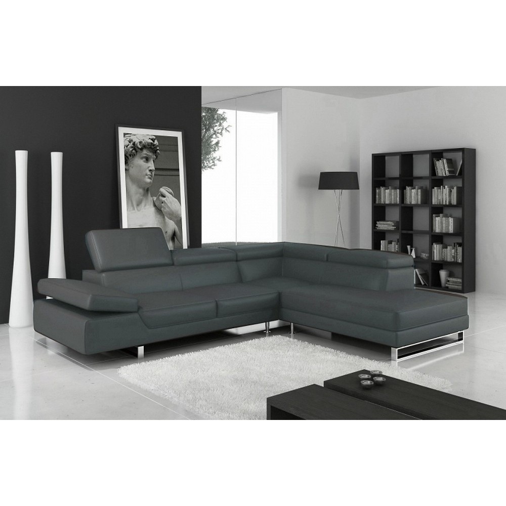 Canapé d'angle en cuir italien 5/6 places Petit GEORGE, gris foncé, angle droit Canapé d'angle en cuir italien 5/6 places Petit GEORGE, gris foncé, angle droit