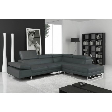 Canapé d'angle en cuir italien 5/6 places Petit GEORGE, gris foncé, angle droit