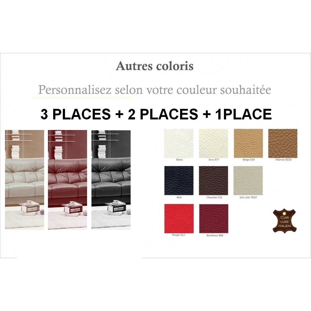 Ensemble OXFORD 3 pièces: composé d'un canapé 3 places + 2 places + fauteuil en cuir luxe italien vachette, couleur personnalisé Ensemble OXFORD 3 pièces: composé d'un canapé 3 places + 2 places + fauteuil en cuir luxe italien vachette, couleur personnalisé