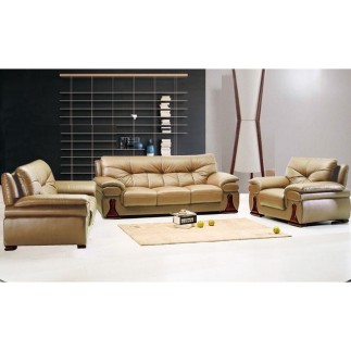 Canapé 3 pièces OXFORD en cuir luxe italien vachette, beige, 3 places