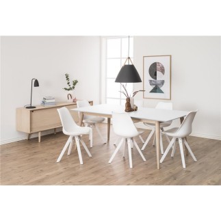 Table à manger CENZA, bois, plateau blanc laqué