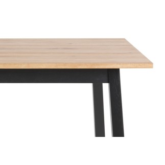 Grande table à manger CHARLENE, plaqué chêne sauvage, huilé, bicolore pied noir/ plateau bois