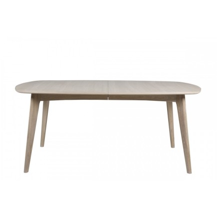 Table à manger MANZONI, coins ronds, placage chêne, traité huile (sans rallonge). Modèle clair.