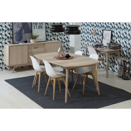Table à manger MANZONI, coins ronds, placage chêne, traité huile AVEC rallonge. Modèle clair, Bois