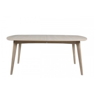 Table à manger MANZONI, coins ronds, placage chêne, traité huile AVEC rallonge. Modèle clair.