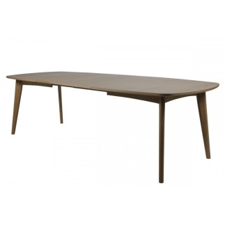 Table à manger MARIE, coins ronds, bois massif, placage chêne. (sans rallonge). Modèle foncé.