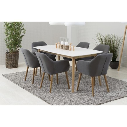Table à manger NAMASKAR 180, bois laqué, plateau blanc