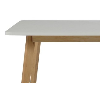 Table à manger ROSANNE, table et plateau en bois, Blanc/bois