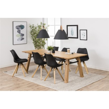 Table à manger STEFFIE, plaqué chêne sauvage brossé et laqué, bois