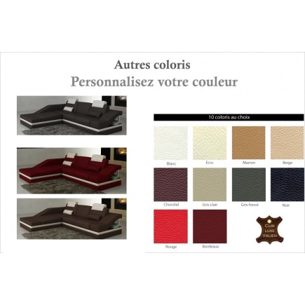Canapé d'angle en cuir italien 5 places ELVIR, couleurs personnalisées, angle gauche