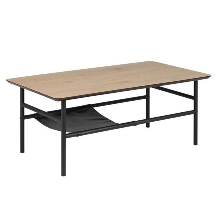 Table basse OLGA, feuille de chêne sauvage, étagère noire