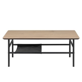 Table basse OLGA, feuille de chêne sauvage, étagère noire, bois cendré/noir