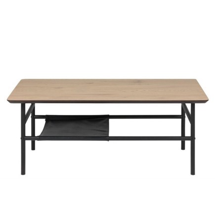 Table basse OLGA, feuille de chêne sauvage, étagère noire, bois cendré/noir