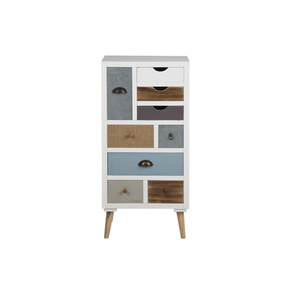 Commode TANYA, bois blanc, 9 tiroirs, multicolore Commode TANYA, bois blanc, 9 tiroirs, multicolore
