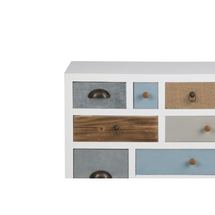 Commode TANDY, bois blanc, 11 tiroirs, multicolore