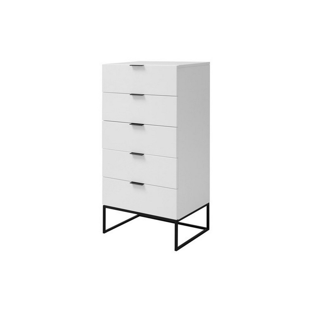 Armoire KOSI, 5 tiroirs, blanc, blanc/noir Armoire KOSI, 5 tiroirs, blanc, blanc/noir