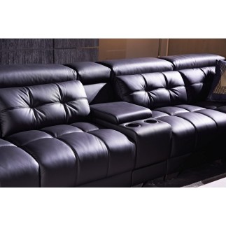 Canapé d'angle en cuir de buffle italien de luxe, 6/7 places, PRESTIGIA, noir, angle droit (vu de face)