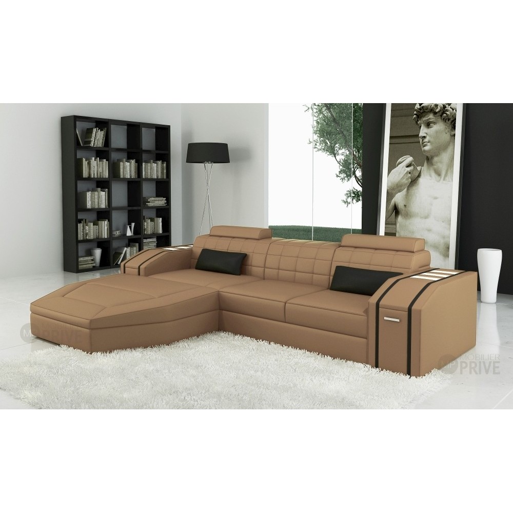 Canapé d'angle en cuir italien 5 places ELSON, beige et noir, angle gauche Canapé d'angle en cuir italien 5 places ELSON, beige et noir, angle gauche
