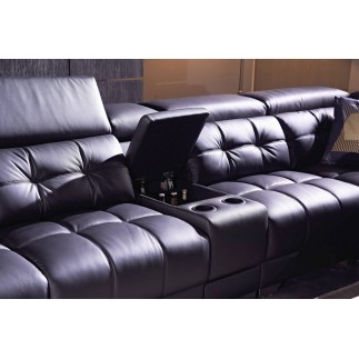 Canapé d'angle en cuir de buffle italien de luxe, 6/7 places, PRESTIGIA, noir, angle droit (vu de face)