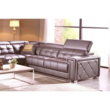Canapé d'angle en cuir de buffle italien de luxe, 6/7 places, PRESTIGIA, couleur moka, angle droit