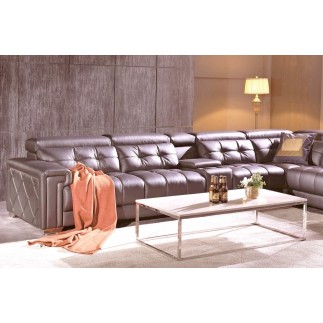 Canapé d'angle en cuir de buffle italien de luxe, 6/7 places, PRESTIGIA, couleur moka, angle droit