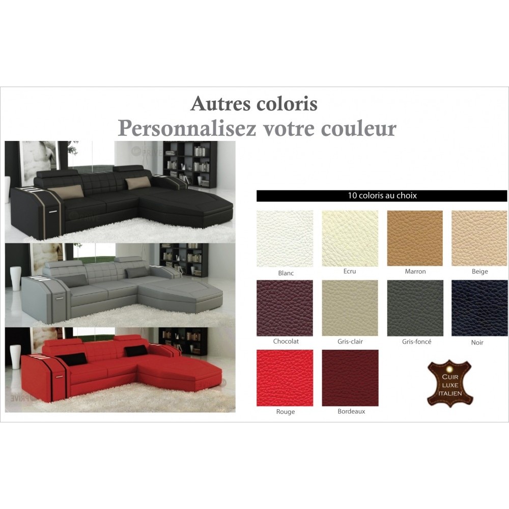 Canapé d'angle en cuir italien 5 places ELSON, couleur personnalisée, angle droit Canapé d'angle en cuir italien 5 places ELSON, couleur personnalisée, angle droit