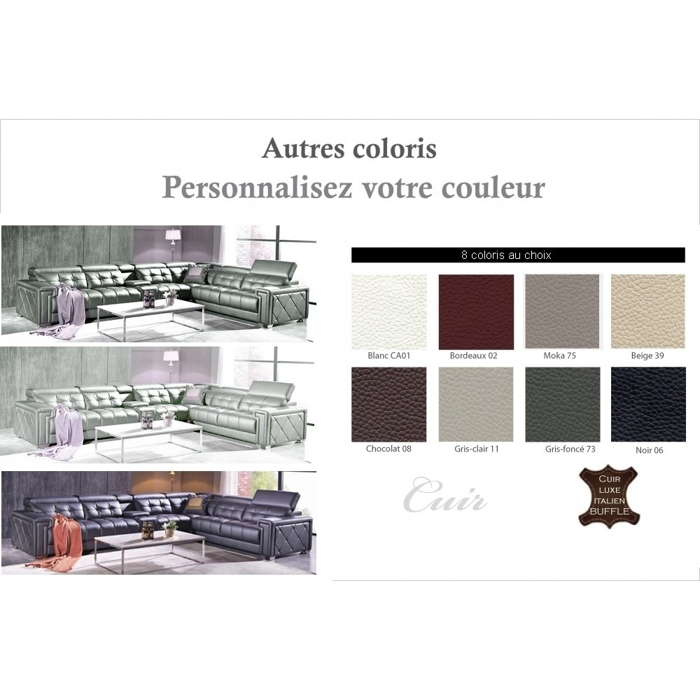 Canapé d'angle en cuir de buffle italien de luxe, 6/7 places, PRESTIGIA, couleur personnalisée, angle droit Canapé d'angle en cuir de buffle italien de luxe, 6/7 places, PRESTIGIA, couleur personnalisée, angle droit