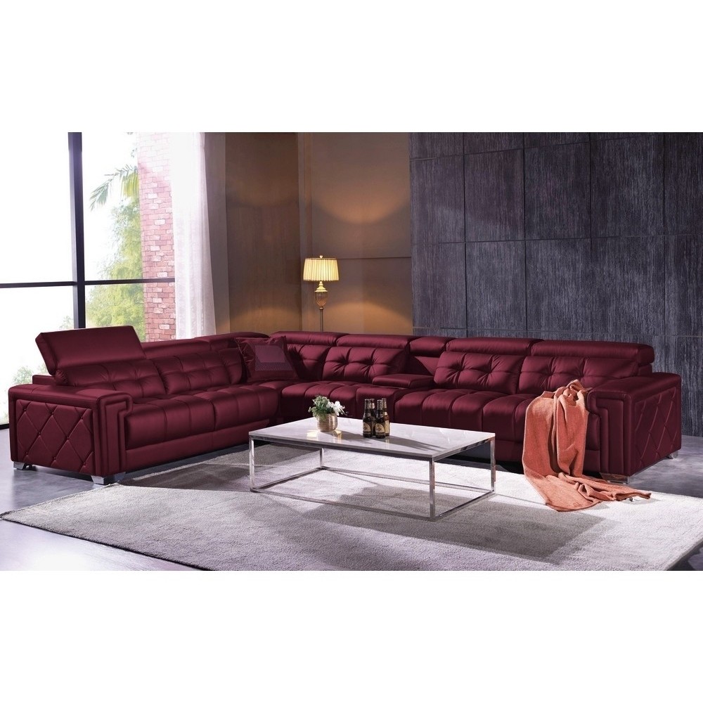 Canapé d'angle en cuir de buffle italien de luxe 6/7 places, PRESTIGIA, bordeaux, angle gauche Canapé d'angle en cuir de buffle italien de luxe 6/7 places, PRESTIGIA, bordeaux, angle gauche