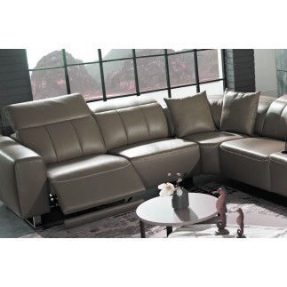 Canapé d'angle relax en cuir de buffle italien de luxe avec 2 relax électriques, 7/8 places, MONTE CARLO, couleur moka, angle ga
