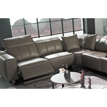 Canapé d'angle relax en cuir de buffle italien de luxe avec 2 relax électriques, 7/8 places, MONTE CARLO, couleur moka, angle ga