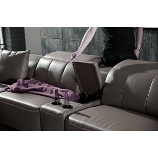 Canapé d'angle relax en cuir de buffle italien de luxe avec 2 relax électriques, 7/8 places, MONTE CARLO, couleur moka, angle ga