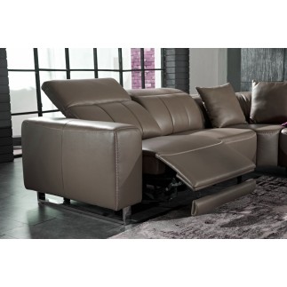 Canapé d'angle relax en cuir de buffle italien de luxe avec 2 relax électriques, 7/8 places, MONTE CARLO, couleur moka, angle ga