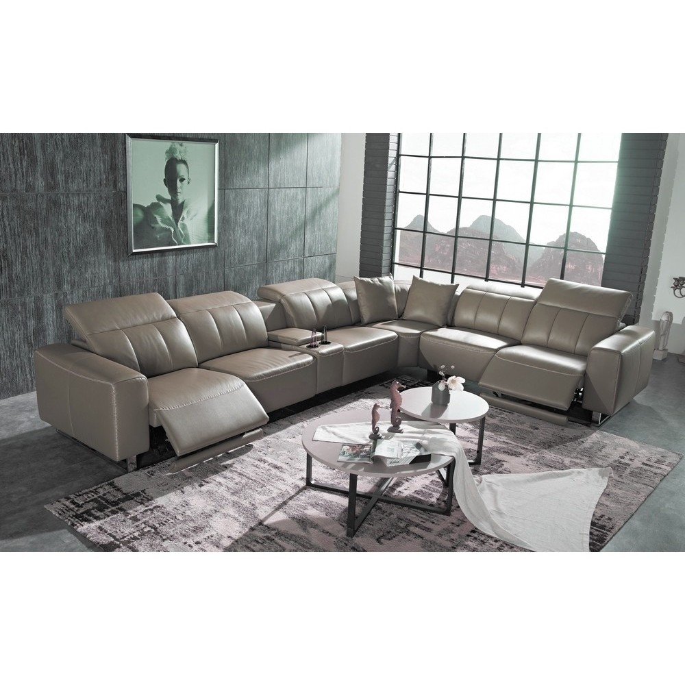 Canapé d'angle relax en cuir de buffle italien de luxe double relax électrique, 7/8 places, MONTE CARLO, couleur moka, angle dro Canapé d'angle relax en cuir de buffle italien de luxe double relax électrique, 7/8 places, MONTE CARLO, couleur moka, angle dro