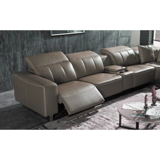 Canapé d'angle relax en cuir de buffle italien de luxe double relax électrique, 7/8 places, MONTE CARLO, couleur moka, angle dro