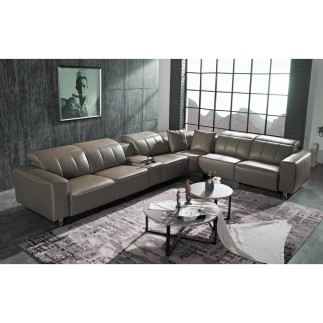 Canapé d'angle relax en cuir de buffle italien de luxe double relax électrique, 7/8 places, MONTE CARLO, couleur moka, angle dro