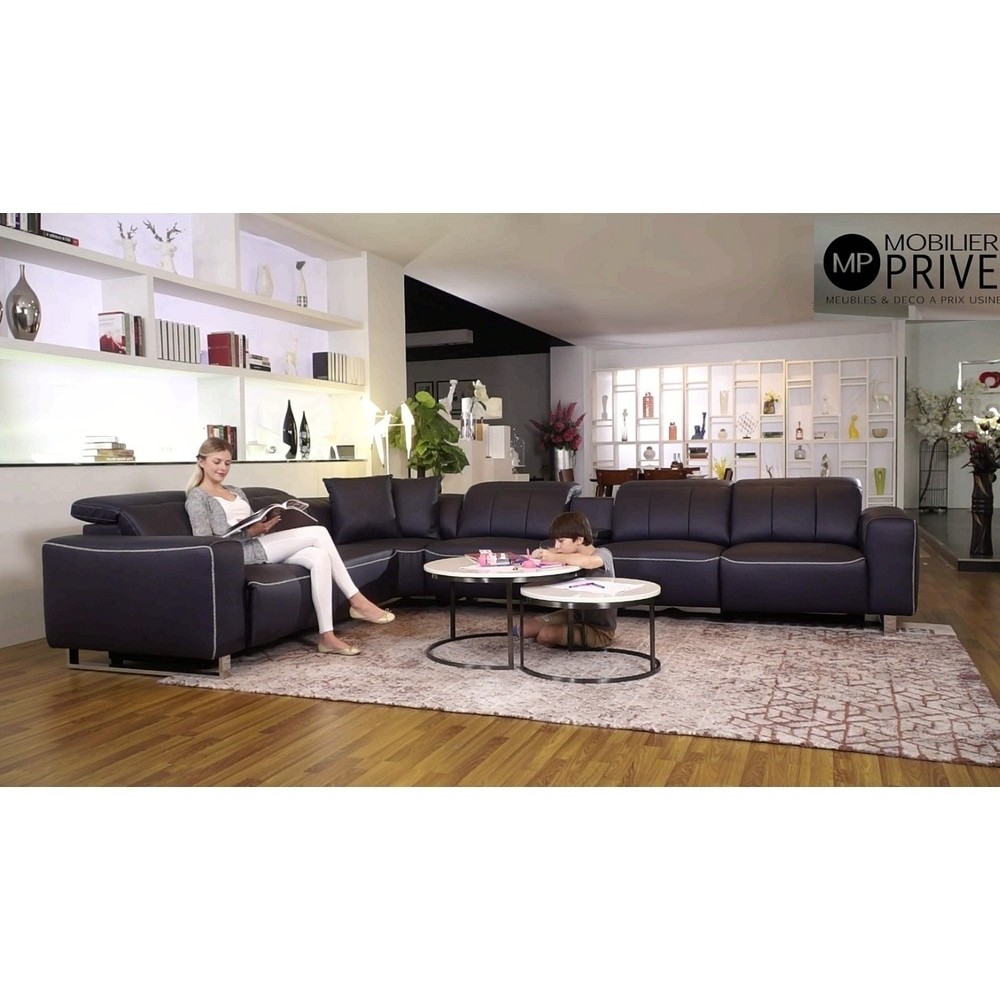Canapé d'angle relax en cuir de buffle italien de luxe avec 2 relax électriques, 7/8 places, MONTE CARLO, couleur noire, angle g Canapé d'angle relax en cuir de buffle italien de luxe avec 2 relax électriques, 7/8 places, MONTE CARLO, couleur noire, angle g