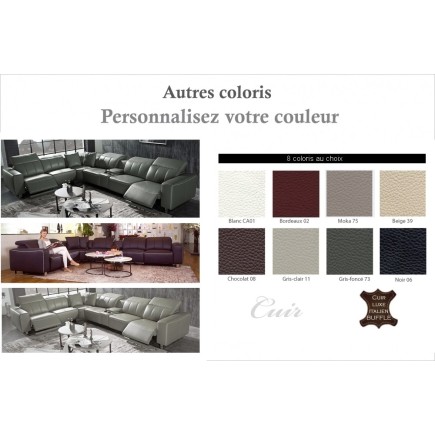 Canapé d'angle relax en cuir de buffle italien de luxe avec 2 relax électriques, 7/8 places, MONTE CARLO, couleur personnalisée,