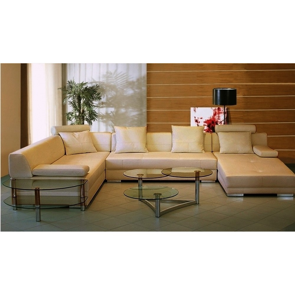 Canapé d'angle en cuir italien 8 places NAPOLI, beige, angle gauche Canapé d'angle en cuir italien 8 places NAPOLI, beige, angle gauche
