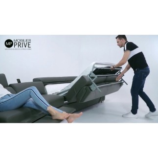 Canapé relax et convertible en cuir de buffle italien de luxe 5/6 places YUCA, gris foncé