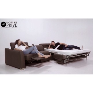 Canapé relax et convertible en cuir de buffle italien de luxe 5/6 places YUCA, chocolat