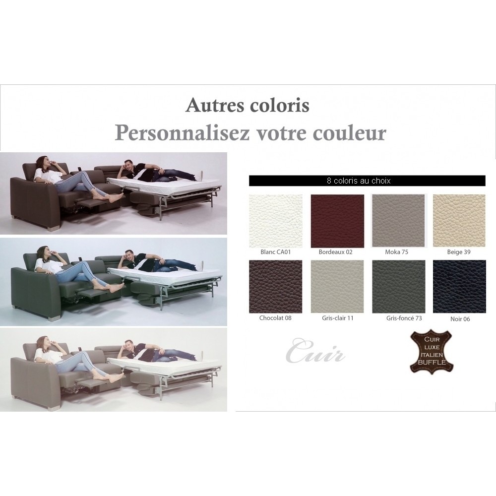 Canapé relax et convertible en cuir de buffle italien de luxe 5/6 places YUCA, couleur personnalisée Canapé relax et convertible en cuir de buffle italien de luxe 5/6 places YUCA, couleur personnalisée