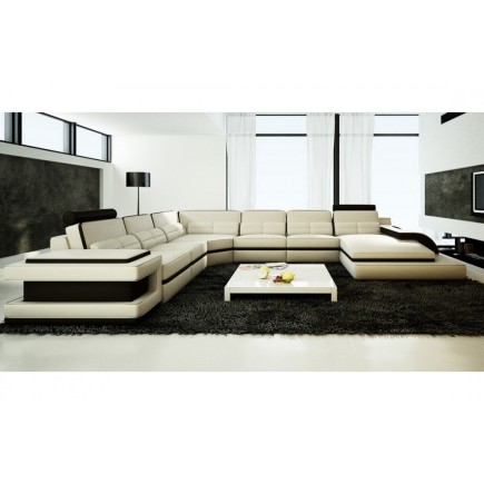 1er paiement de la commande , 1X Canapé d'angle en cuir italien 7/8 places bestof, écru et noir, angle gauche, total: 2475,00 €,