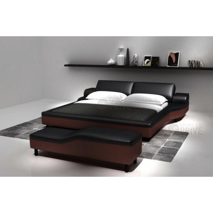 Lit en cuir italien de luxe ATHENA, noir et chocolat