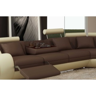 Canapé d'angle en cuir italien 7 places Grand EXCELIA, chocolat et écru, angle droit. 2 POUFS OFFERTS