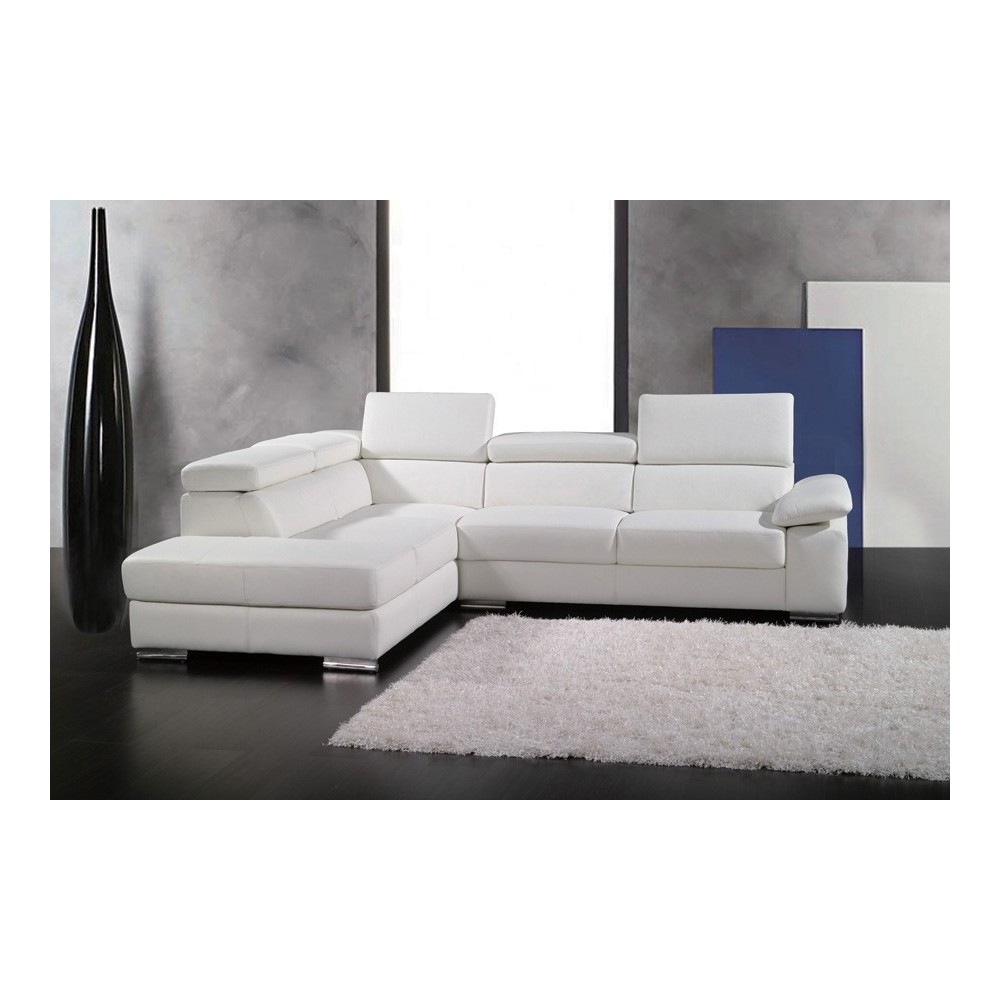 1er paiement de la commande de 1X Canapé d'angle en cuir italien 5 places helios, blanc, angle gauche, total 1785,00€, en 6 x sa