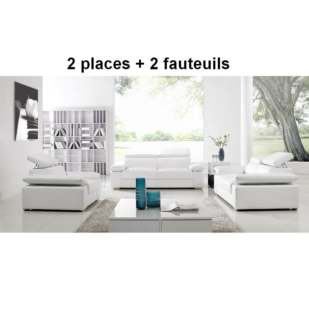 Ensemble canapés RELAXATION composé d'un 2 places et de 2 fauteuils en cuir haut de gamme italien vachette Vénésetti Blanc - Vén Ensemble canapés RELAXATION composé d'un 2 places et de 2 fauteuils en cuir haut de gamme italien vachette Vénésetti Blanc - Vén