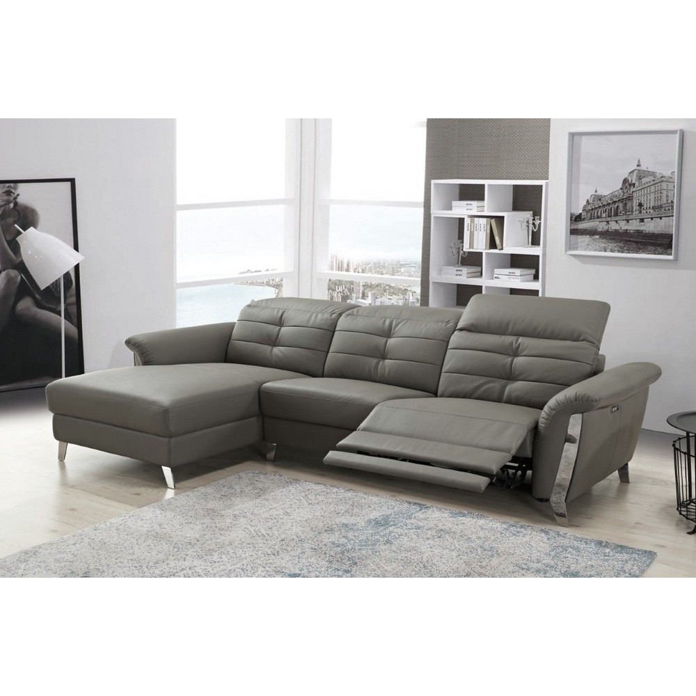 - Canapé d'angle avec un relax électrique en cuir de buffle italien de luxe, 5 places BEAURELAX gris foncé, angle gauche, POUF O - Canapé d'angle avec un relax électrique en cuir de buffle italien de luxe, 5 places BEAURELAX gris foncé, angle gauche, POUF O